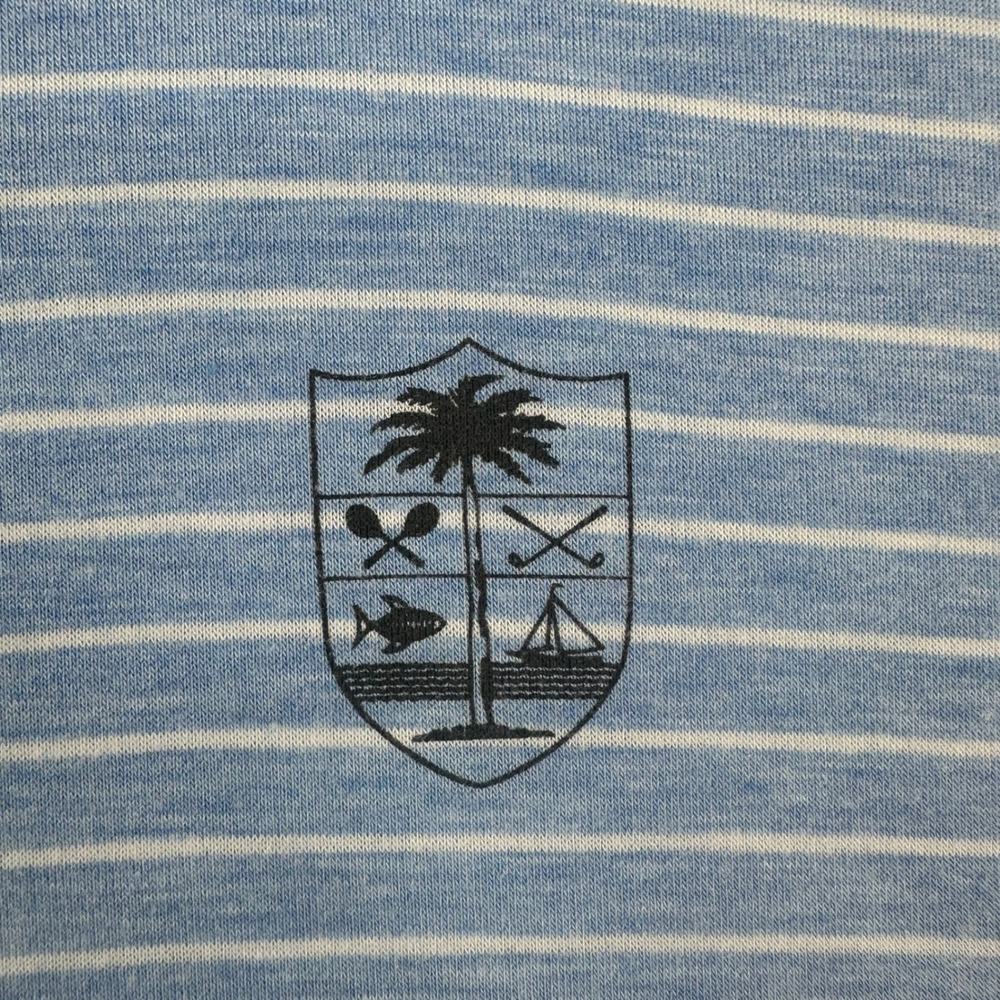 tasc Performance Mens Blue White Striped Polo Shirt Large Palm Tree Crest Logo - Picture 3 of 8